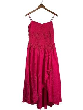 Free People Women’s L Pink Sparkling Moment Drop-Waist Cotton Midi Dress